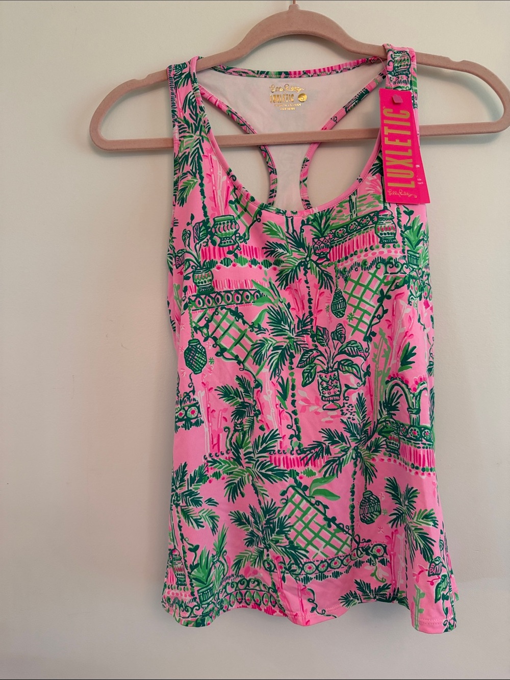 Lilly Pulitzer Hot Pink & Kelly Green Tropical Racerback One-Piece
